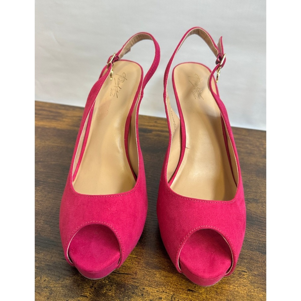 Thalia Sodi Luziaf Fuchsia Pink Faux Suede Pumps Peep Toe Slingback Heels 11 M - Picture 14 of 14